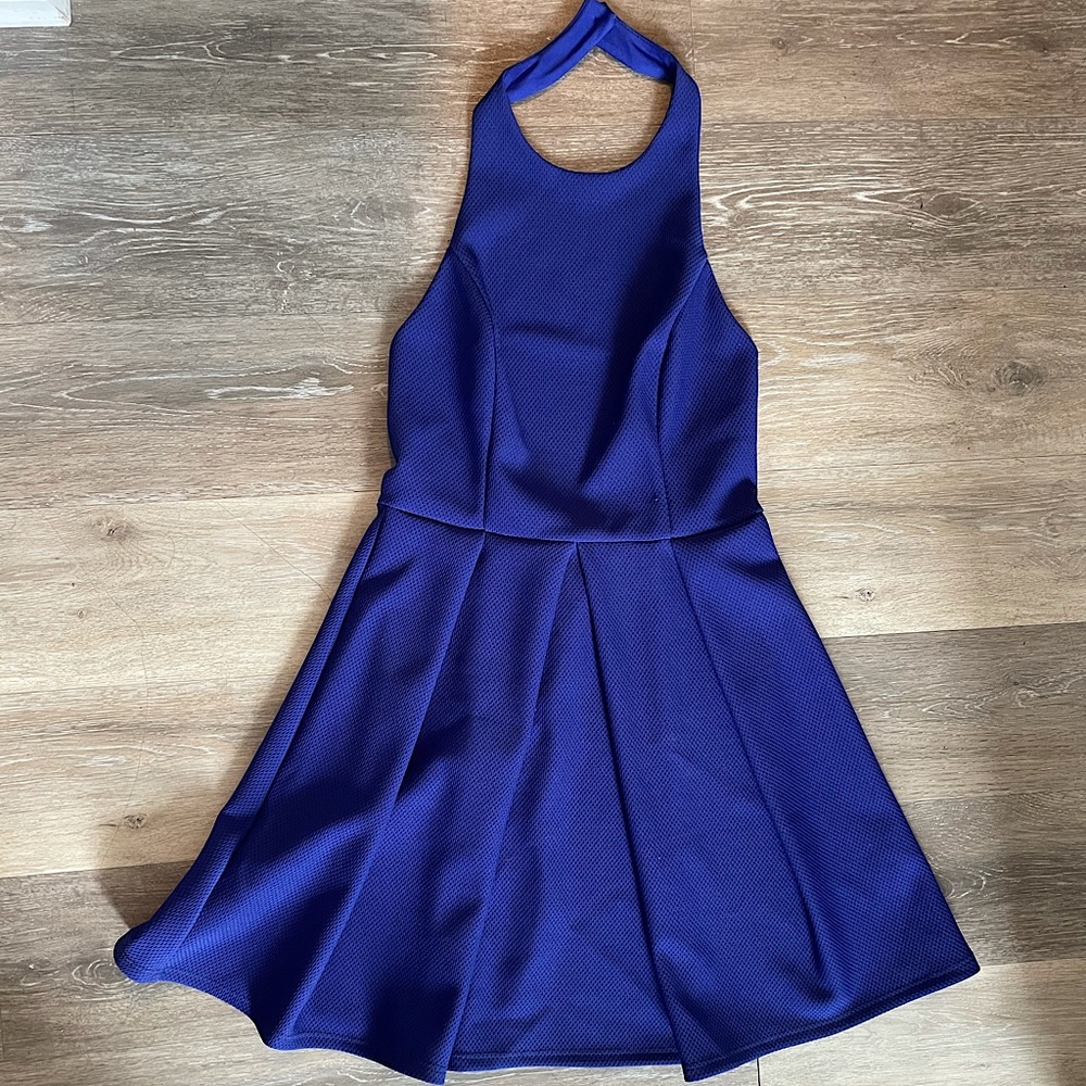 Blue halter skater cocktail dress